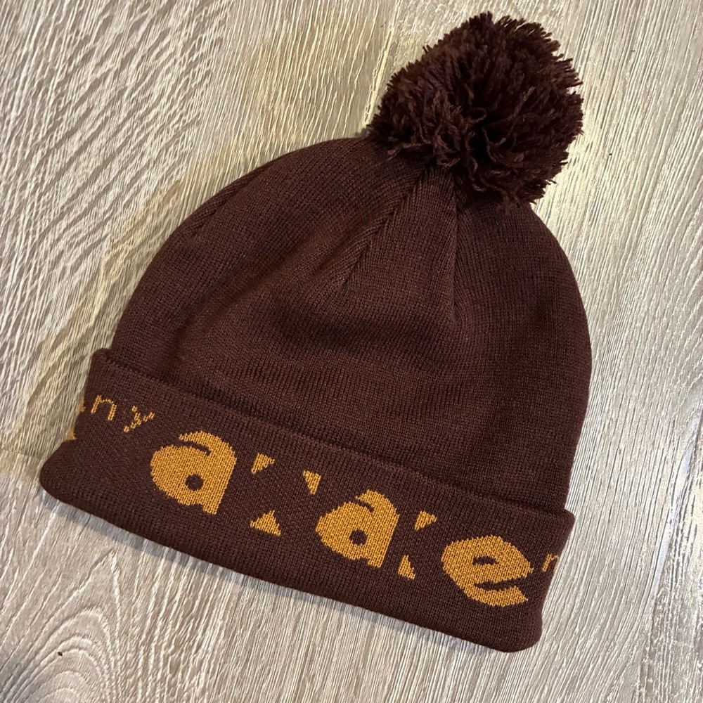 Awake NY Pom Beanie Brown Logo Knit One Size Streetwear